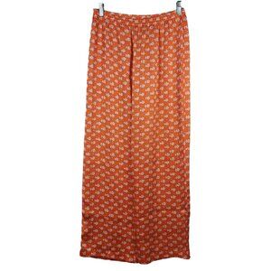 Victoria's Secret Lounge PJ Pants Orange Medium Pull On Wide Leg Floral VTG